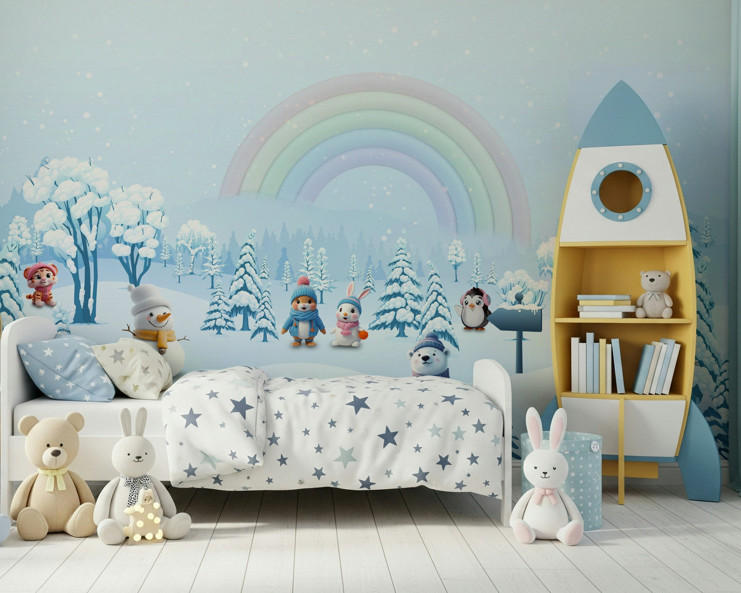 Winter Friends' Rainbow Wall Mural