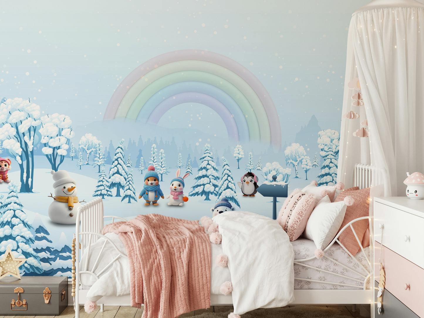 Winter Friends' Rainbow Wall Mural