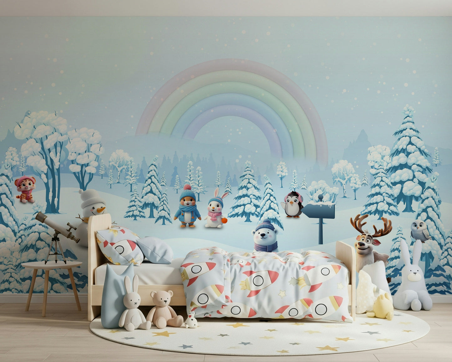 Winter Friends' Rainbow Wall Mural