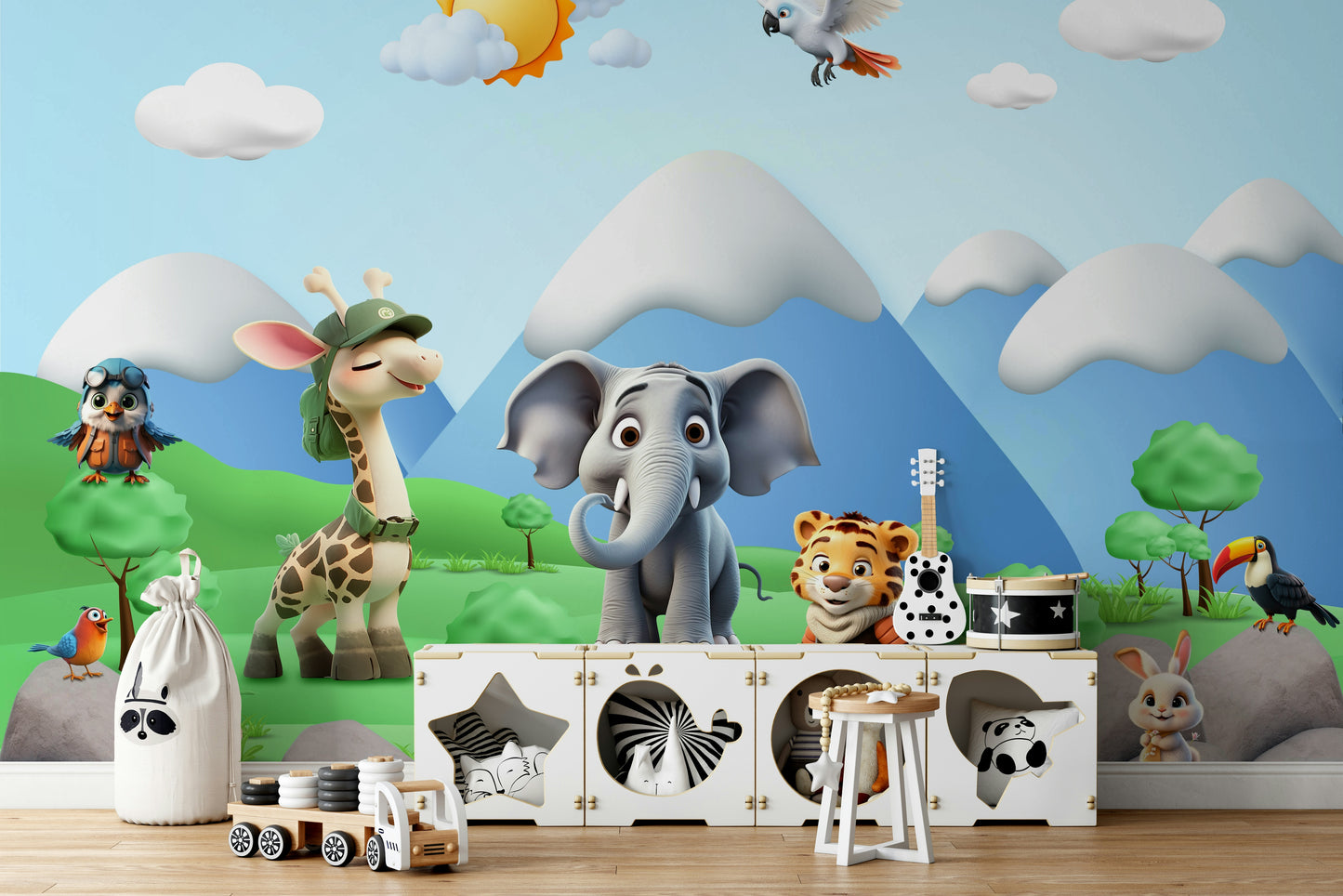 The colors are gentle and soft, with a pastel, blue and gray palette.

