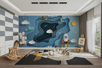 The colors are a blend of deep blues, purples, and blacks with sparkling stars.
