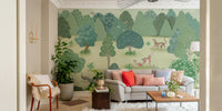 A peaceful wall mural with an organic, animal-themed design.

