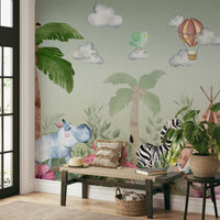 The colors are gentle and lush, with a natural, green and gray palette.

