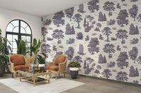 The design features a repeating pattern of soft, delicate, and magical tree shapes.

