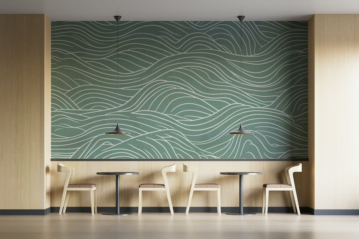 Scenic wallpaper with cartoon shapes and colors

