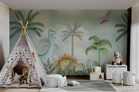 Serene jungle scene with friendly dinosaurs

