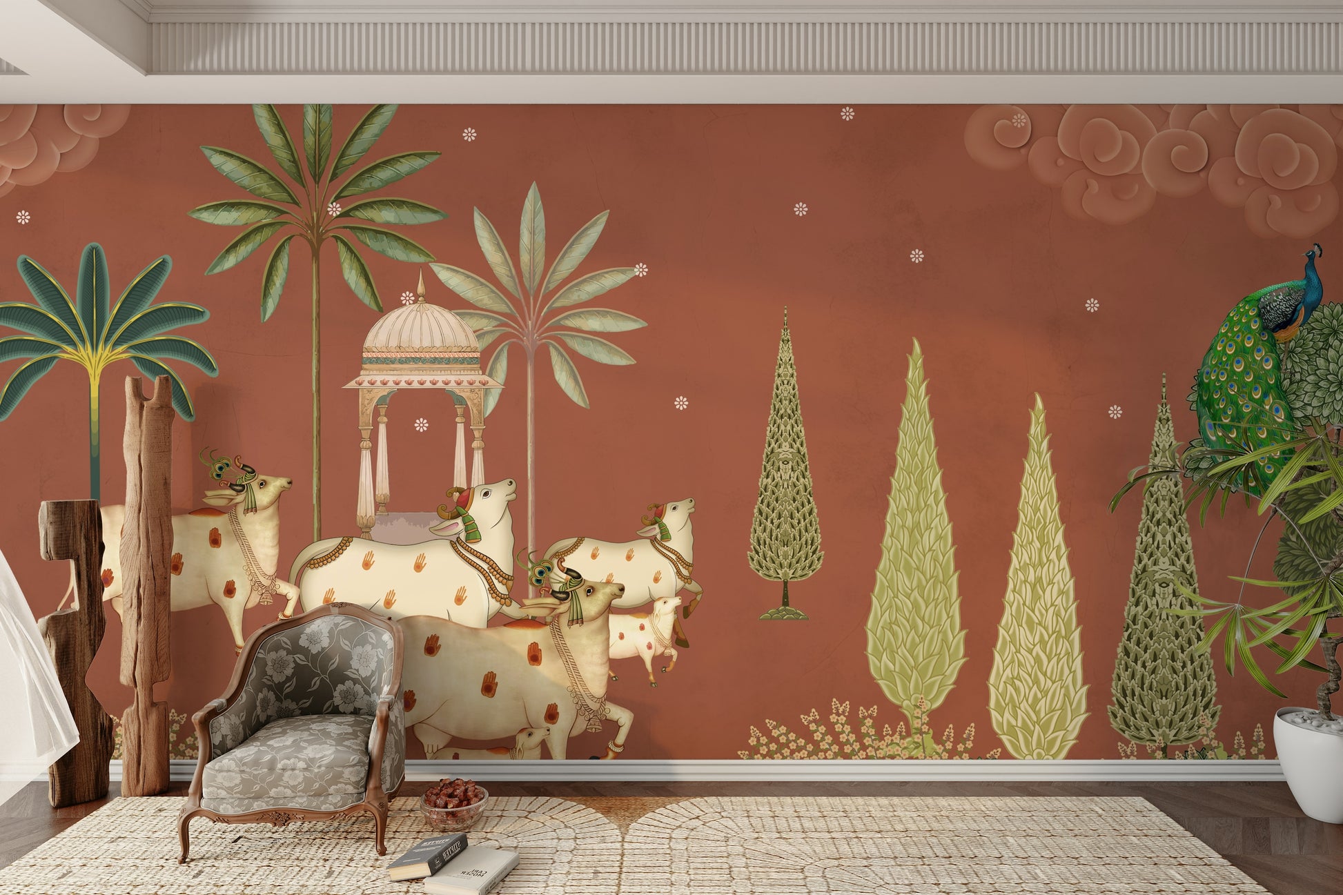 Pichwai Vanam Wall Mural for bedroom

