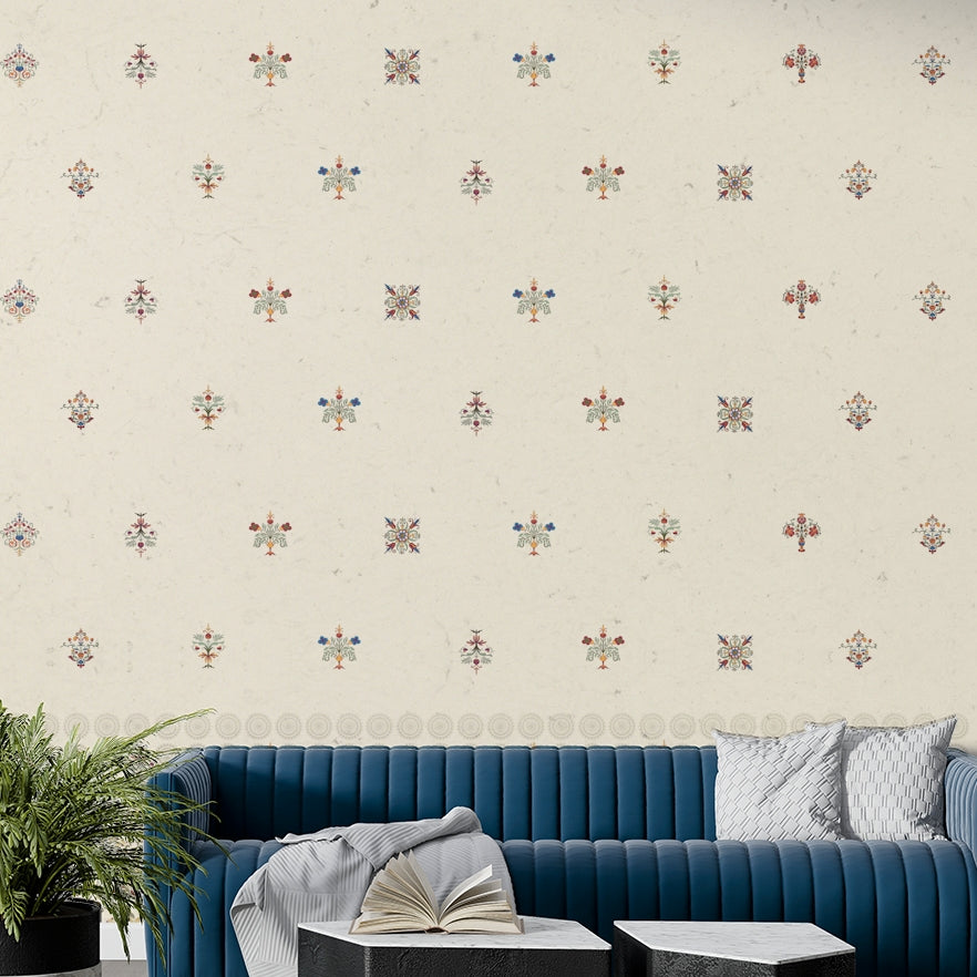 The design features a repeating motif inspired by Zardozi embroidery.

