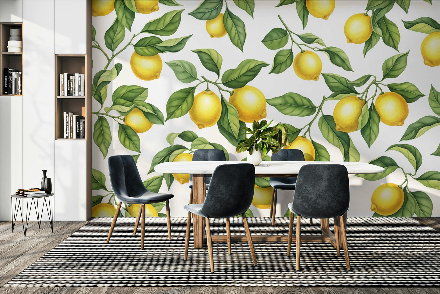 An interior with a sunny and inviting accent wall

