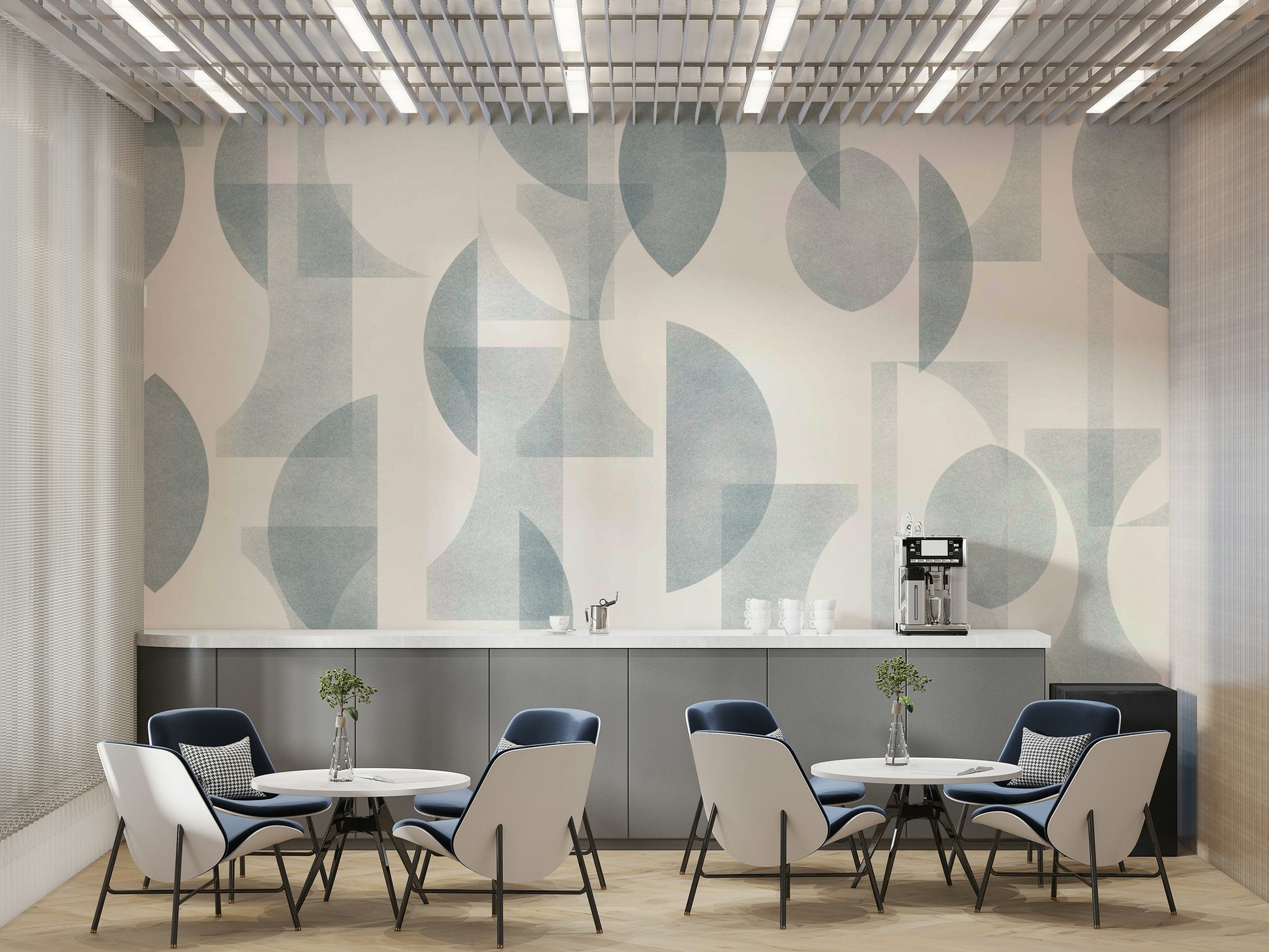 Wallpaper with modern shapes and a serene blue theme

