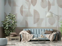 Wallpaper with modern shapes in brown and cream

