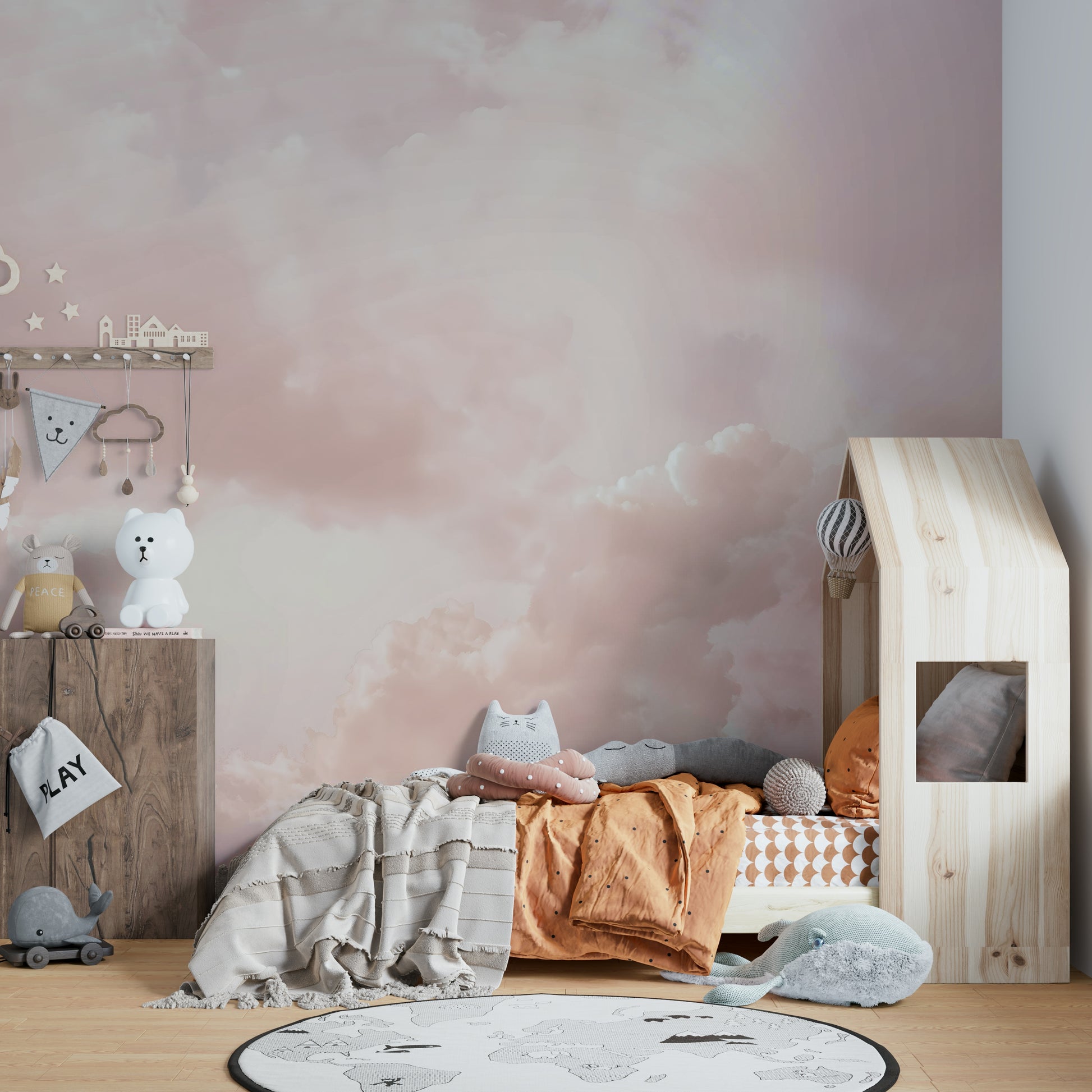 Wall mural with whimsical shapes and colors

