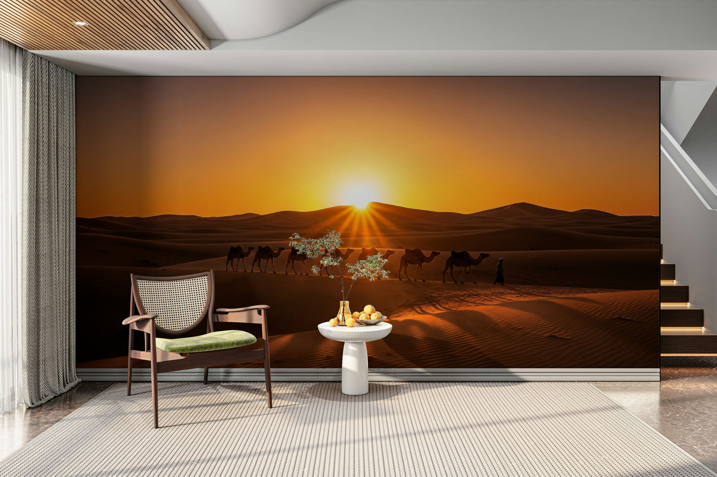 Wall mural with camels and sand dunes

