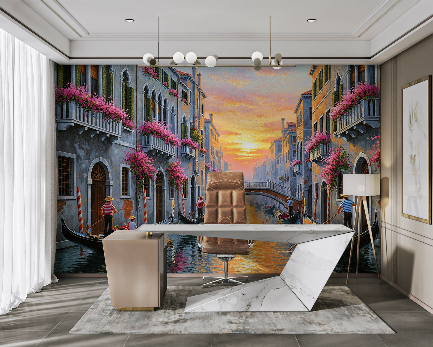 Mural wallpaper capturing soft morning light

