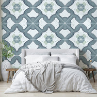 Realistic-looking blue tile mural wallpaper

