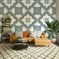 Kitchen wall with classic blue tiles

