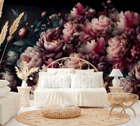 Mural wallpaper of a vintage peonies design

