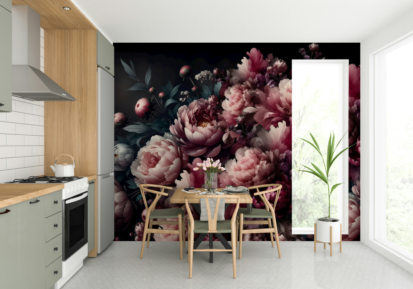 Wall mural with whimsical shapes and colors

