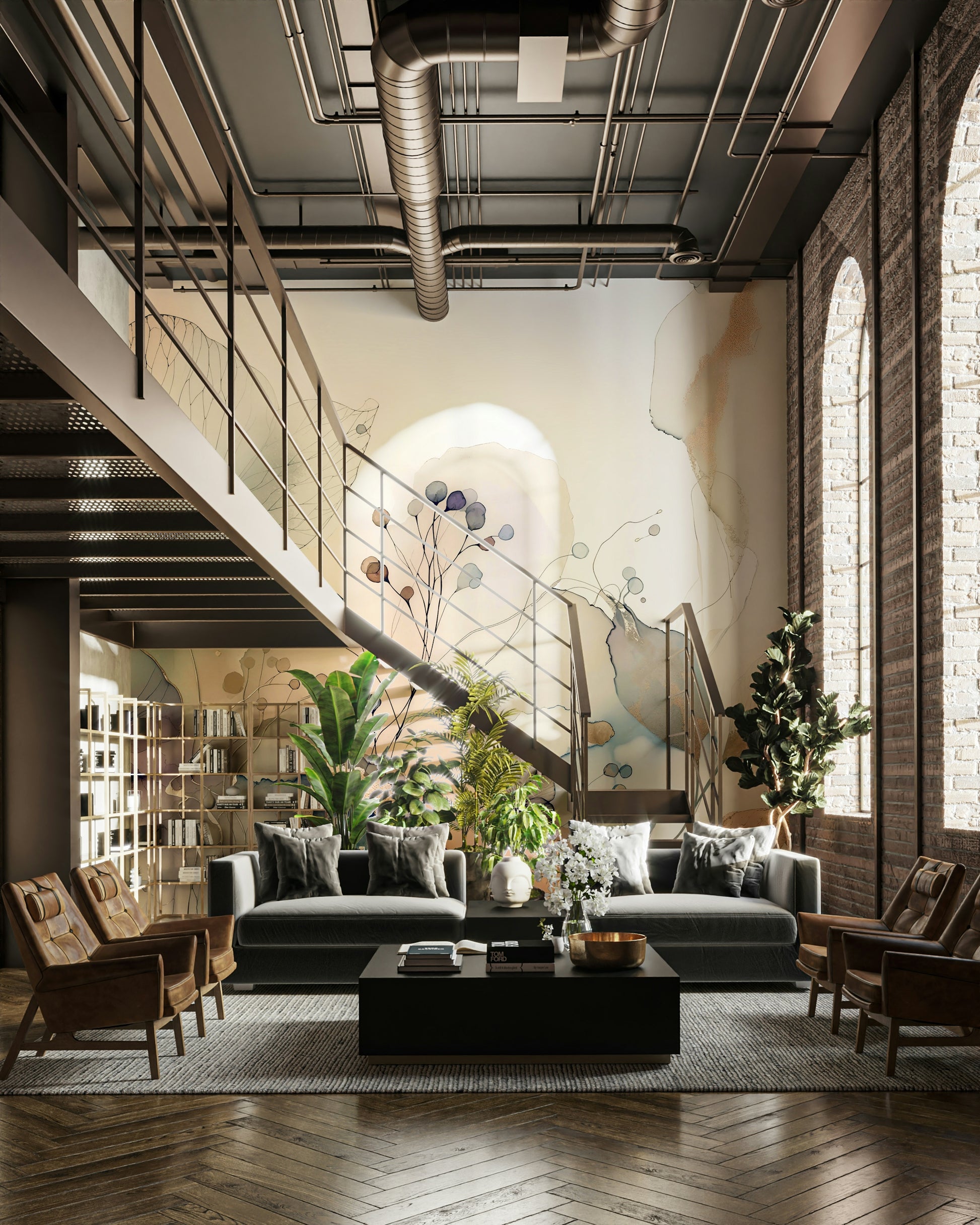 Wall mural with whimsical shapes and colors

