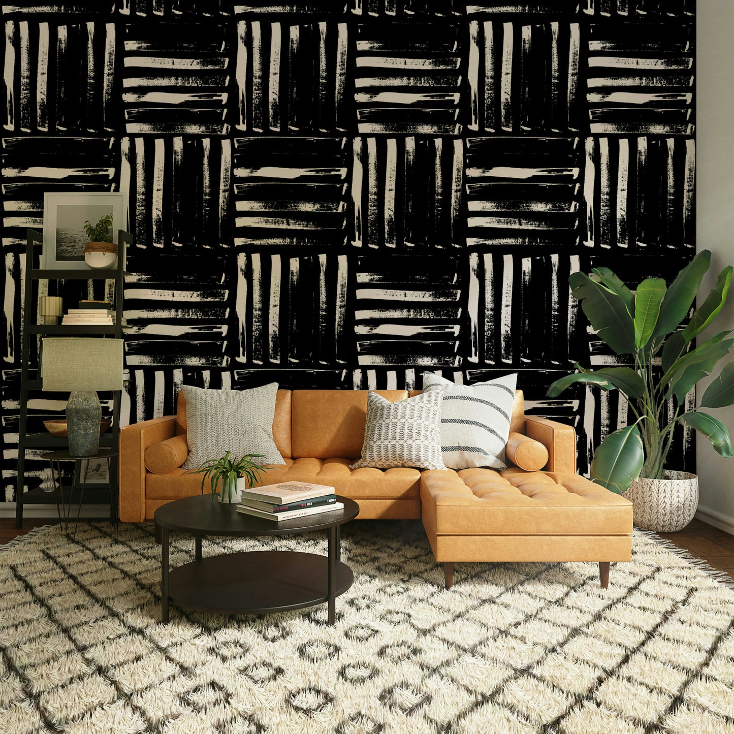 This wallpaper is suitable for a living room, a bedroom, or a contemporary office.
