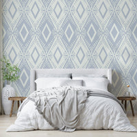 A full-wall mural of a modern, geometric pattern.
