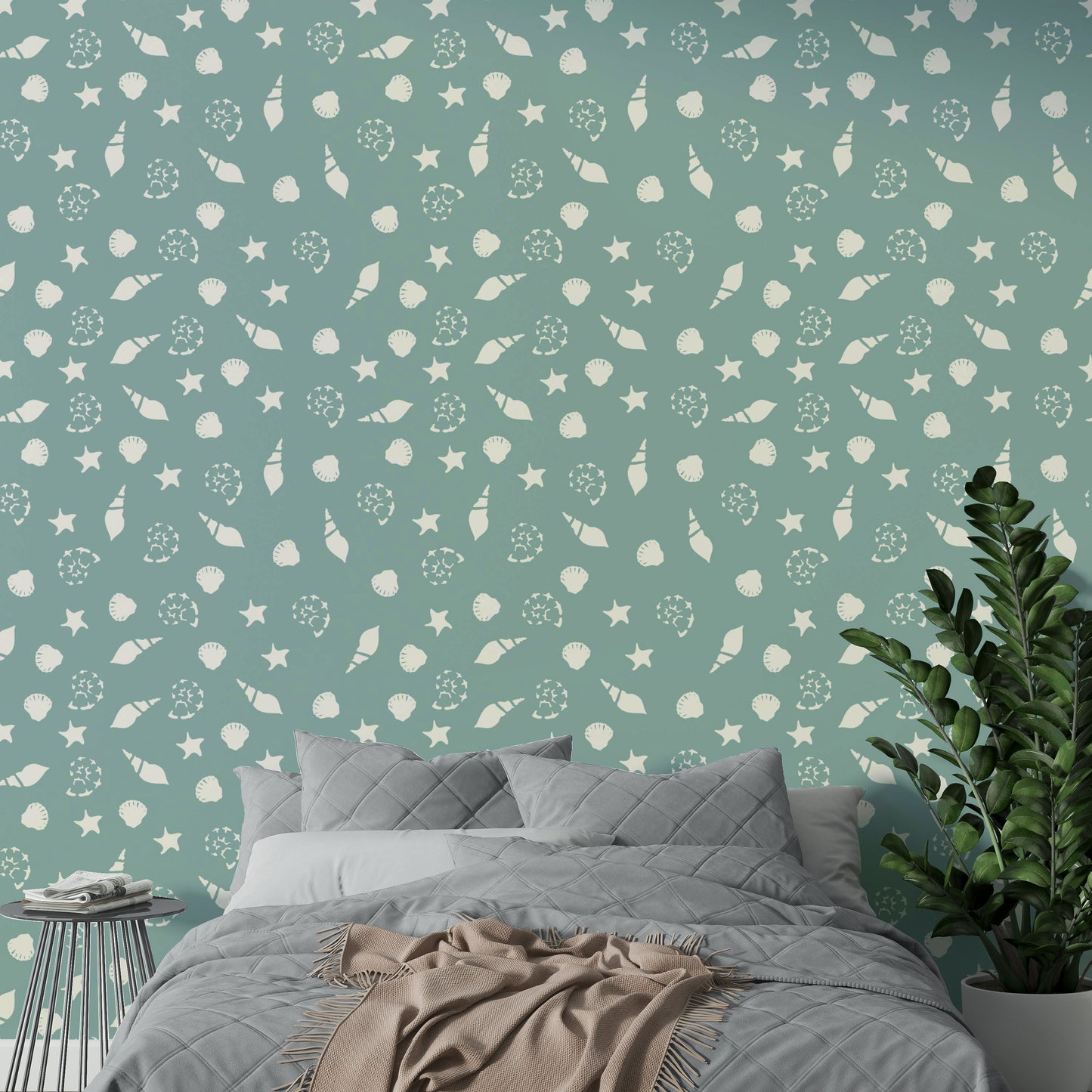 Delicate marine life print on a wall mural

