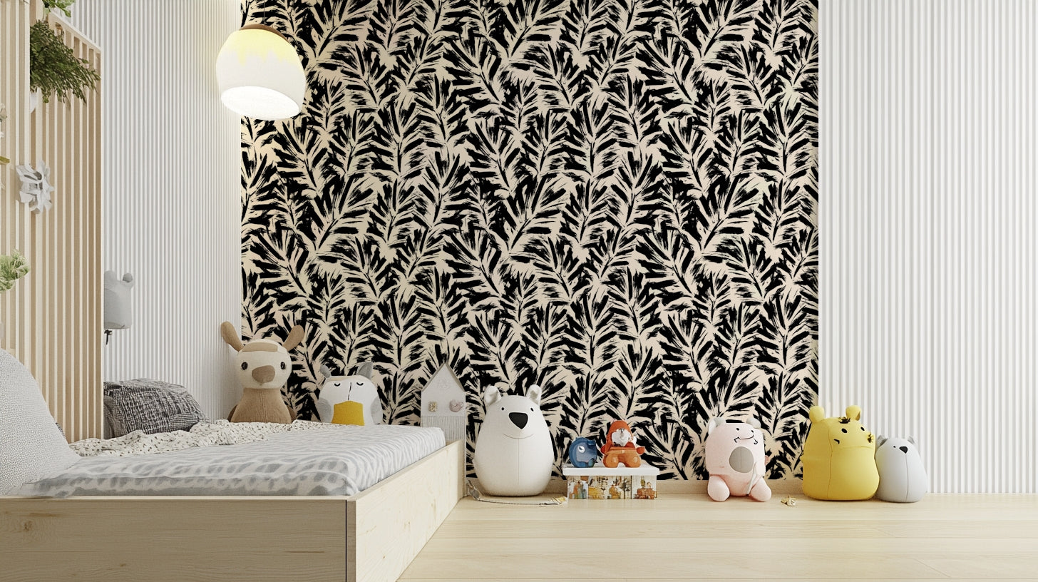 An interior with a lush and refreshing accent wall

