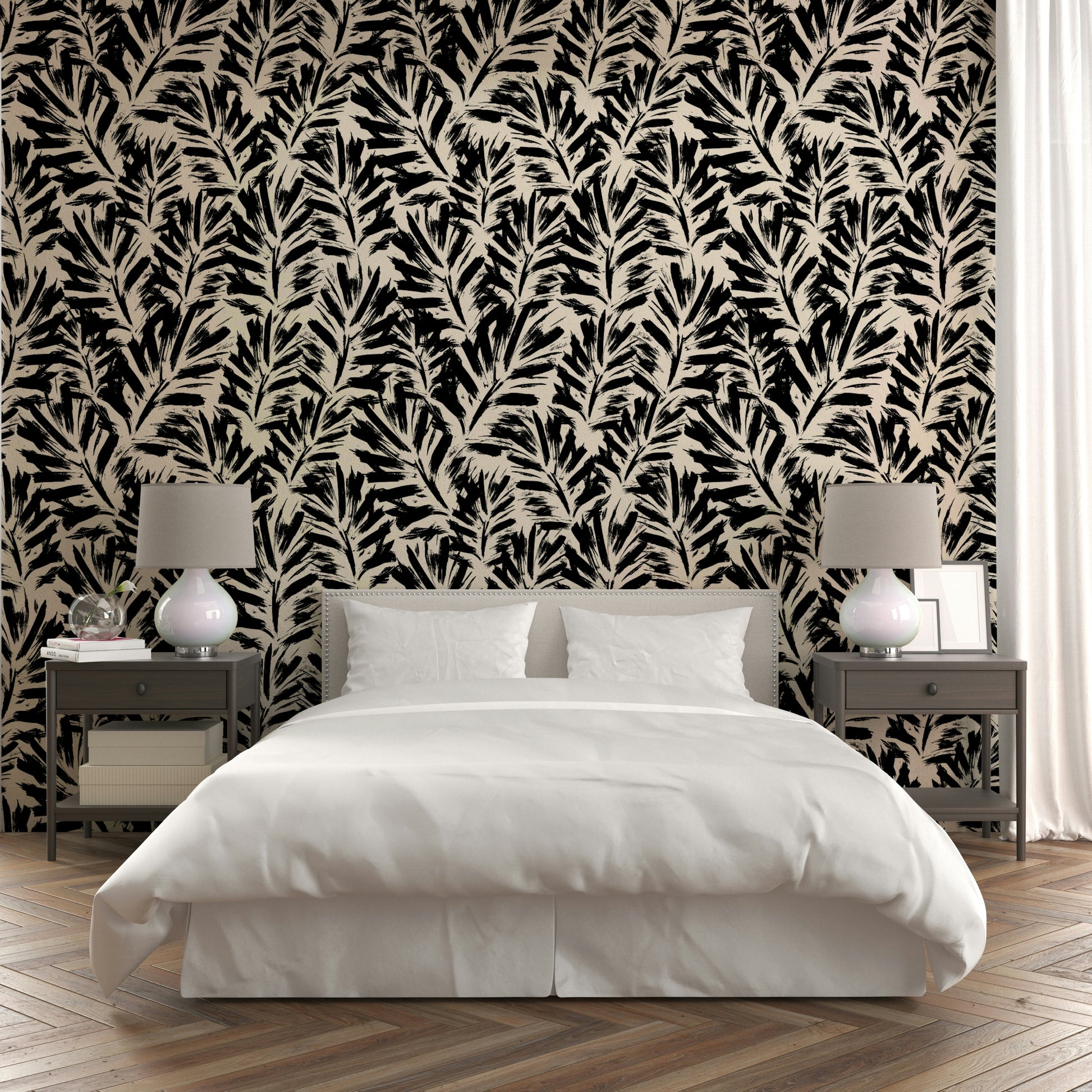 Wallpaper with a vibrant green botanical design

