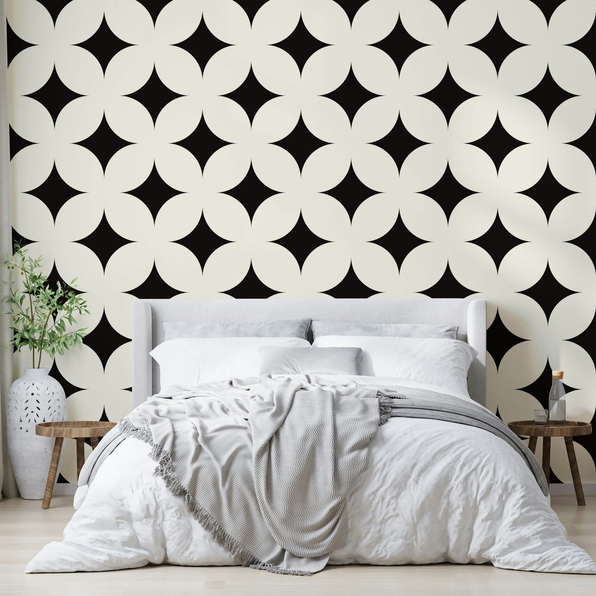 Geometric Stars Wallpaper on a living room wall

