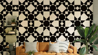 Geometric Star Wallpaper on a living room wall


