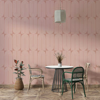 Creamy Geometric Outlined Wallpaper on a living room wall

