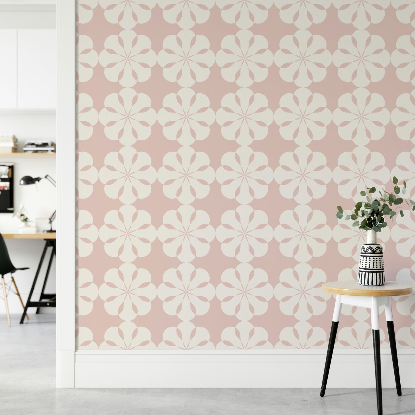 High-quality image of the geometric flower wallpaper

