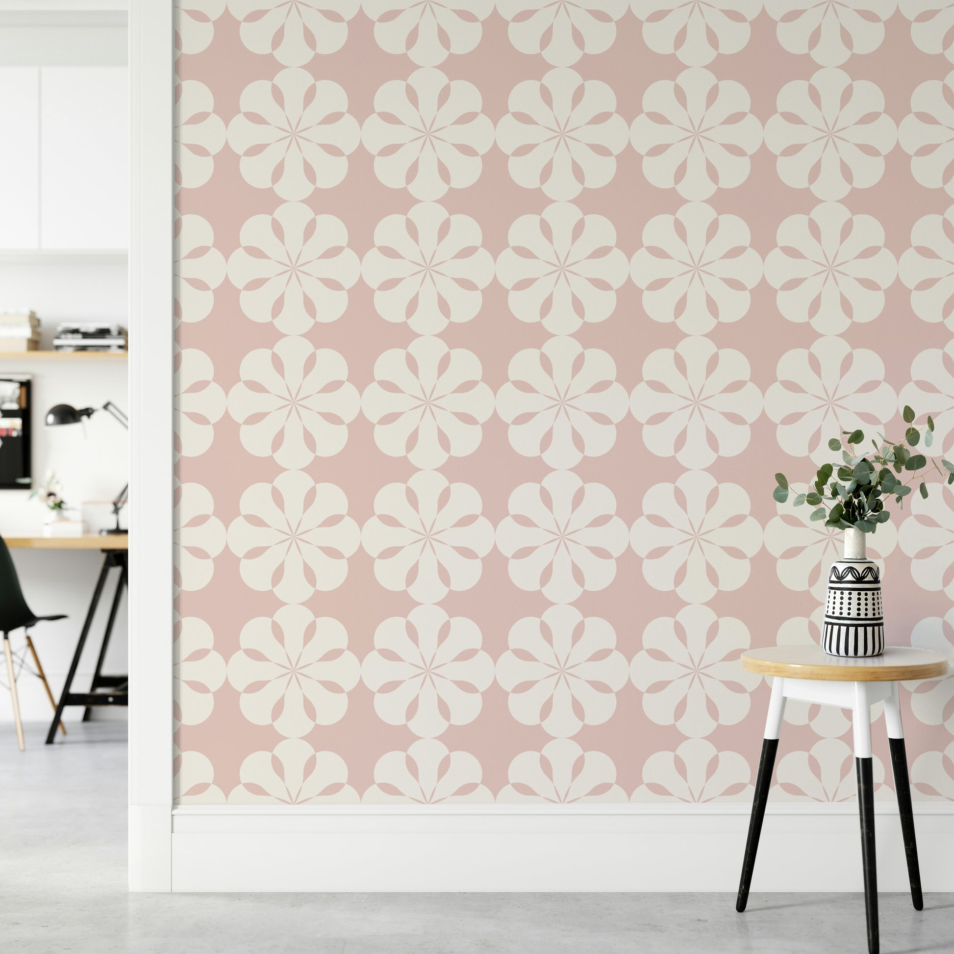 High-quality image of the geometric flower wallpaper

