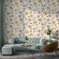 Garden Violets Wallpaper on a bedroom wall

