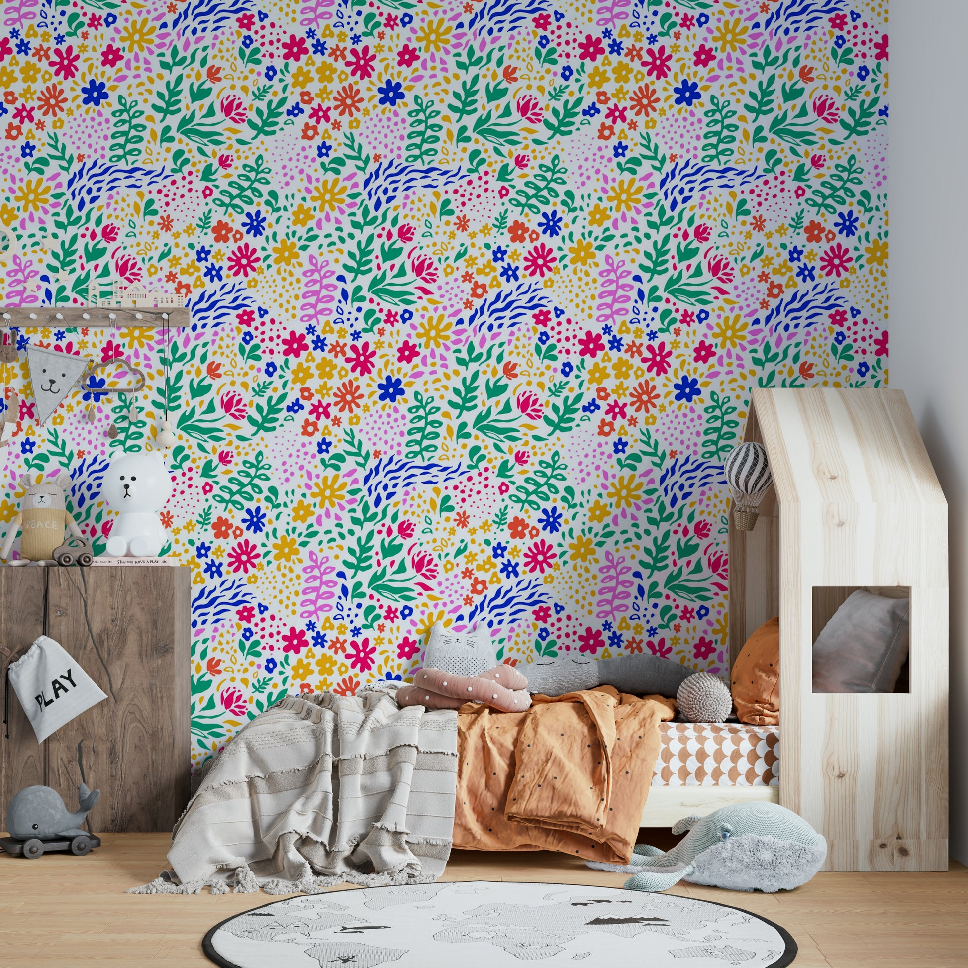 This wallpaper is suitable for a child's room, a living room, or a creative space.
