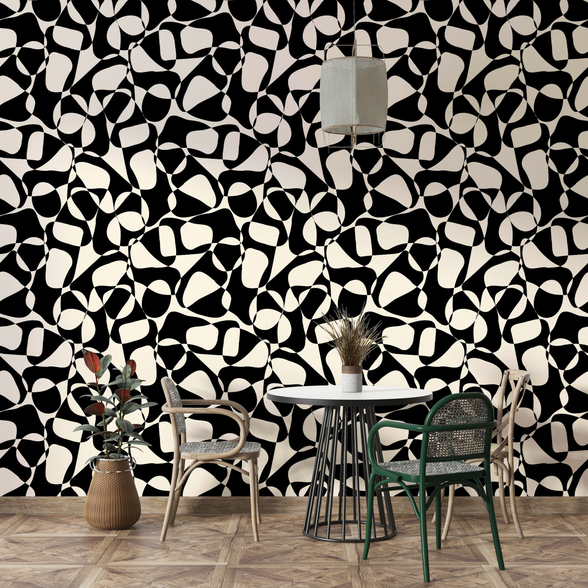 The background of the wallpaper is a light, neutral grey.
