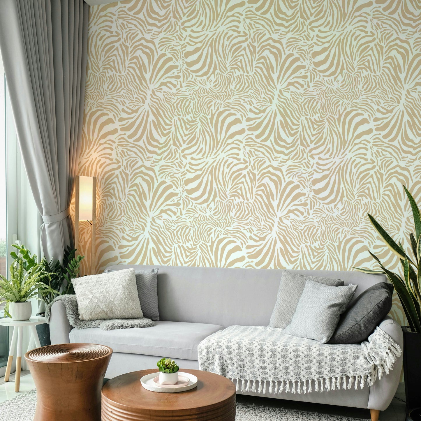 Creamy Zebra Wallpaper on a living room wall


