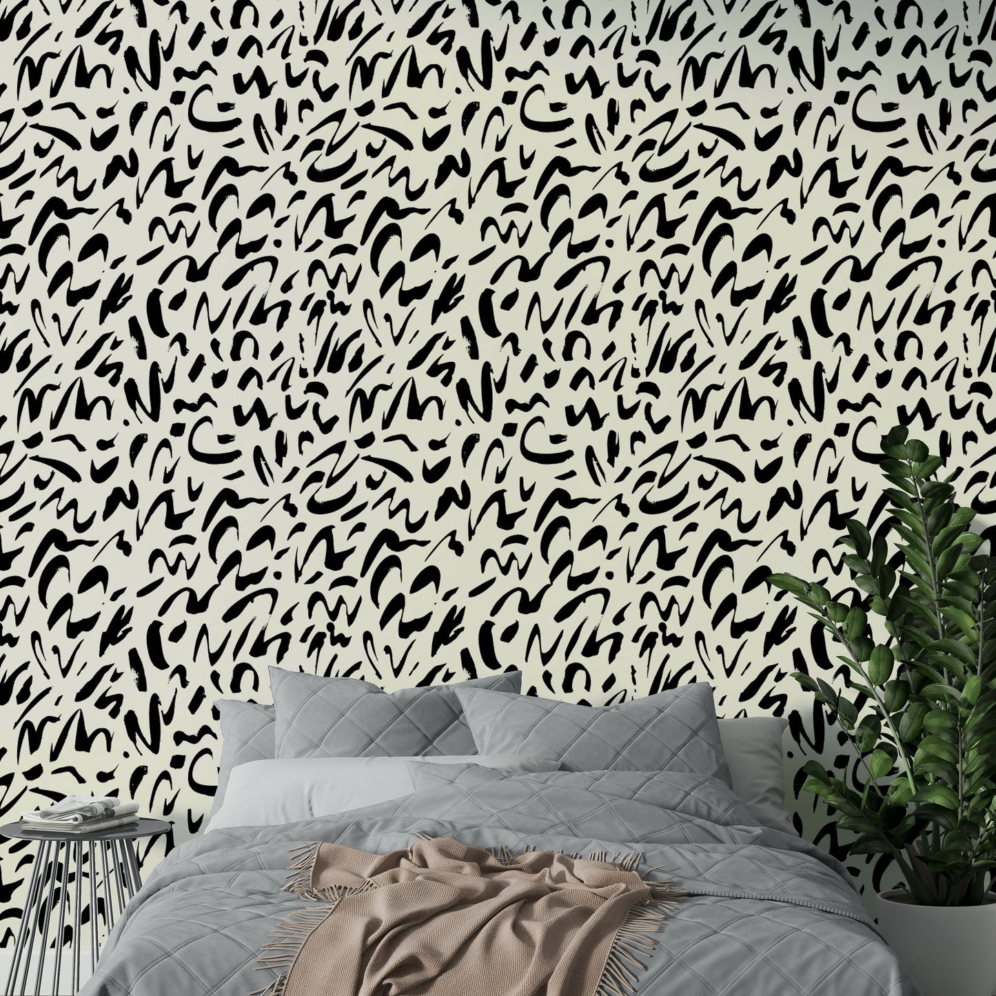 Brush Doodle Wallpaper on a living room wall

