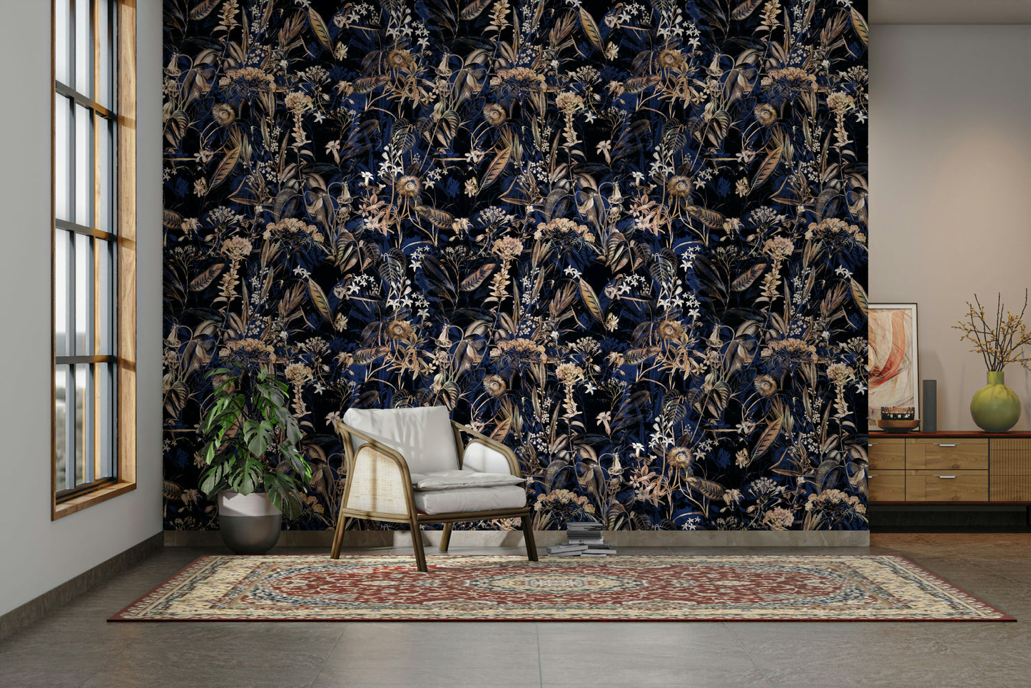 Golden Ornament Wallpaper on a living room wall

