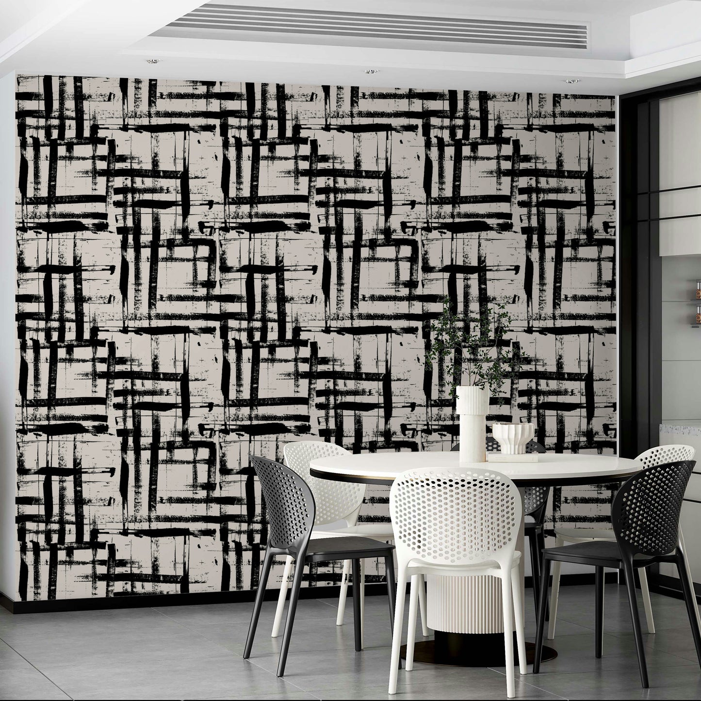 An interior with a fun and artistic accent wall

