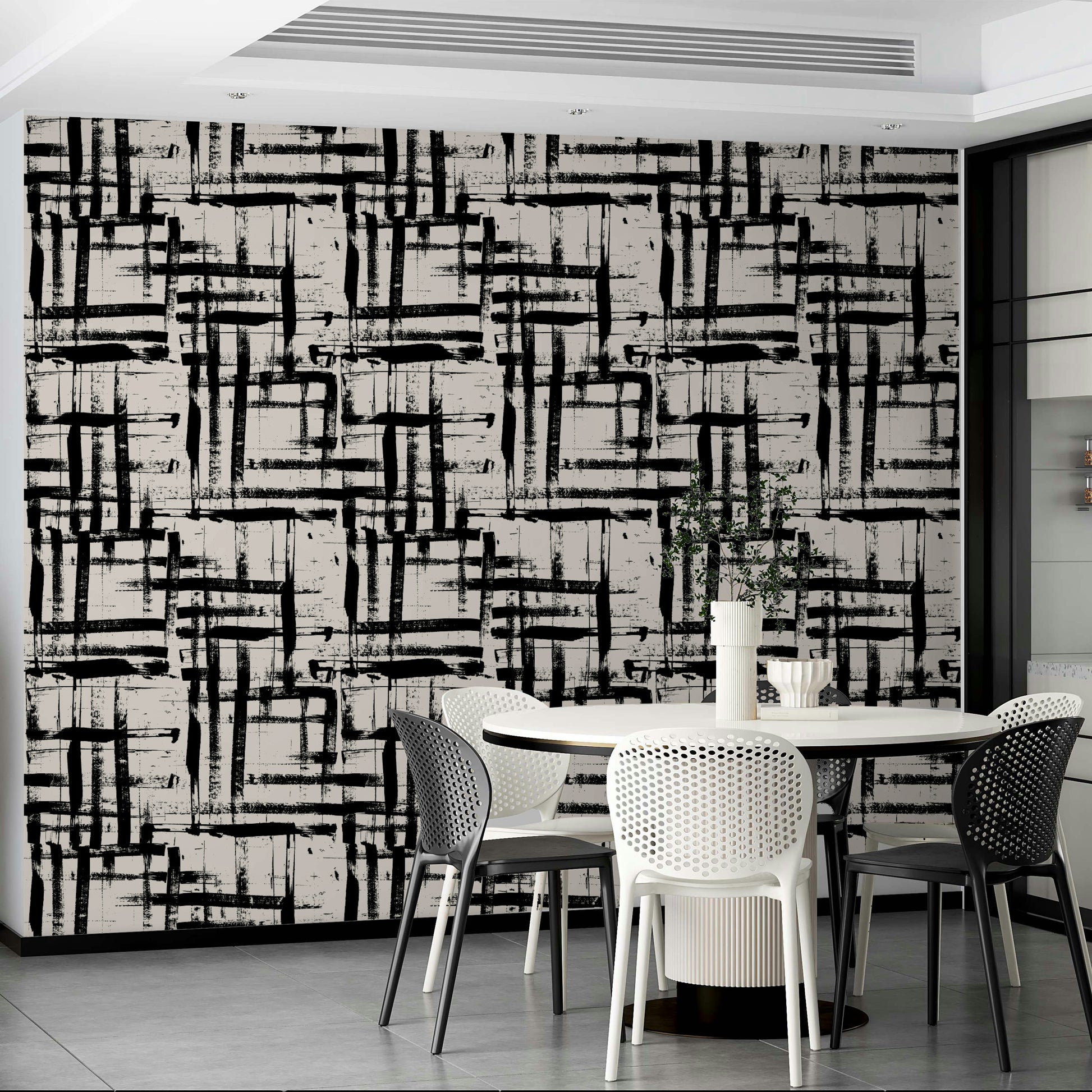An interior with a fun and artistic accent wall

