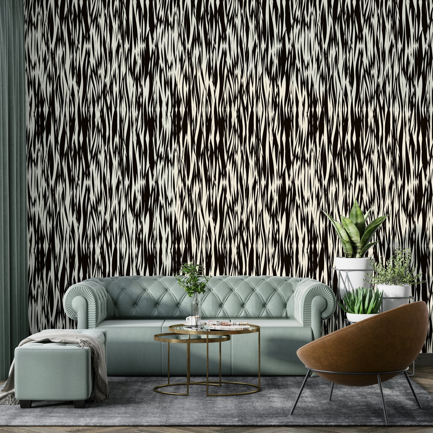 An interior with a soft and peaceful accent wall

