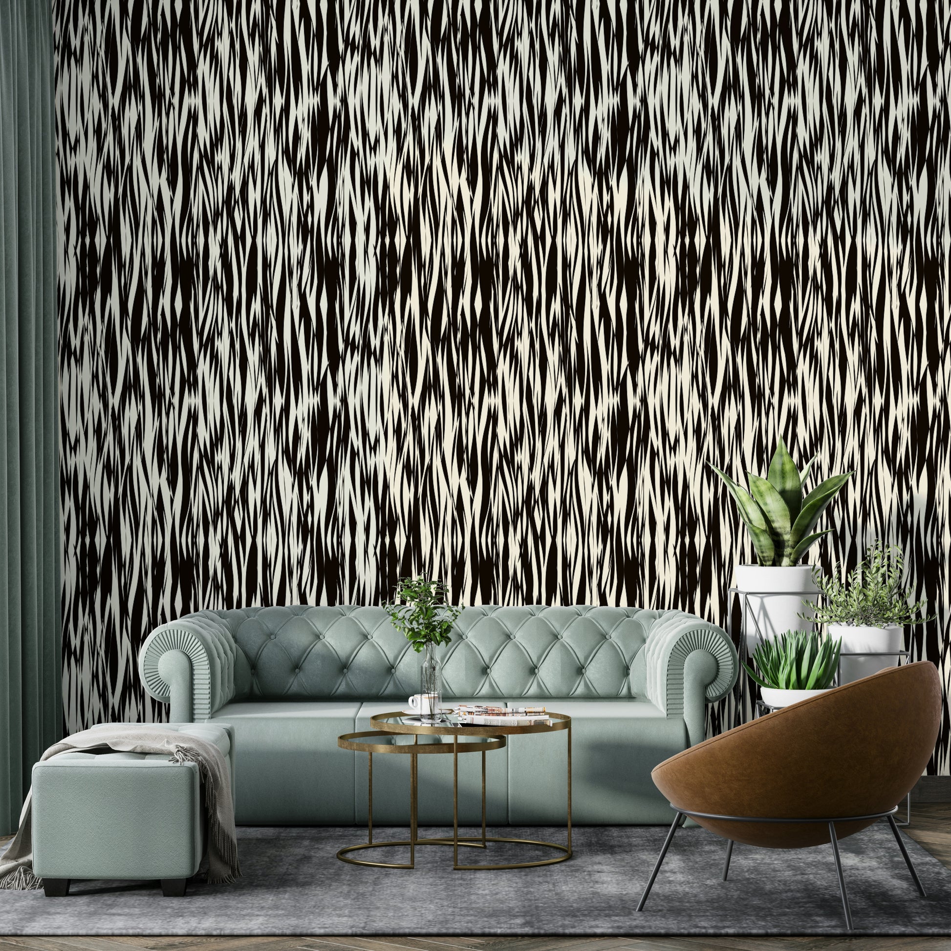 An interior with a soft and peaceful accent wall

