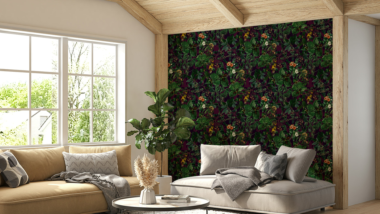 Close-up of a subtle, dark botanical pattern

