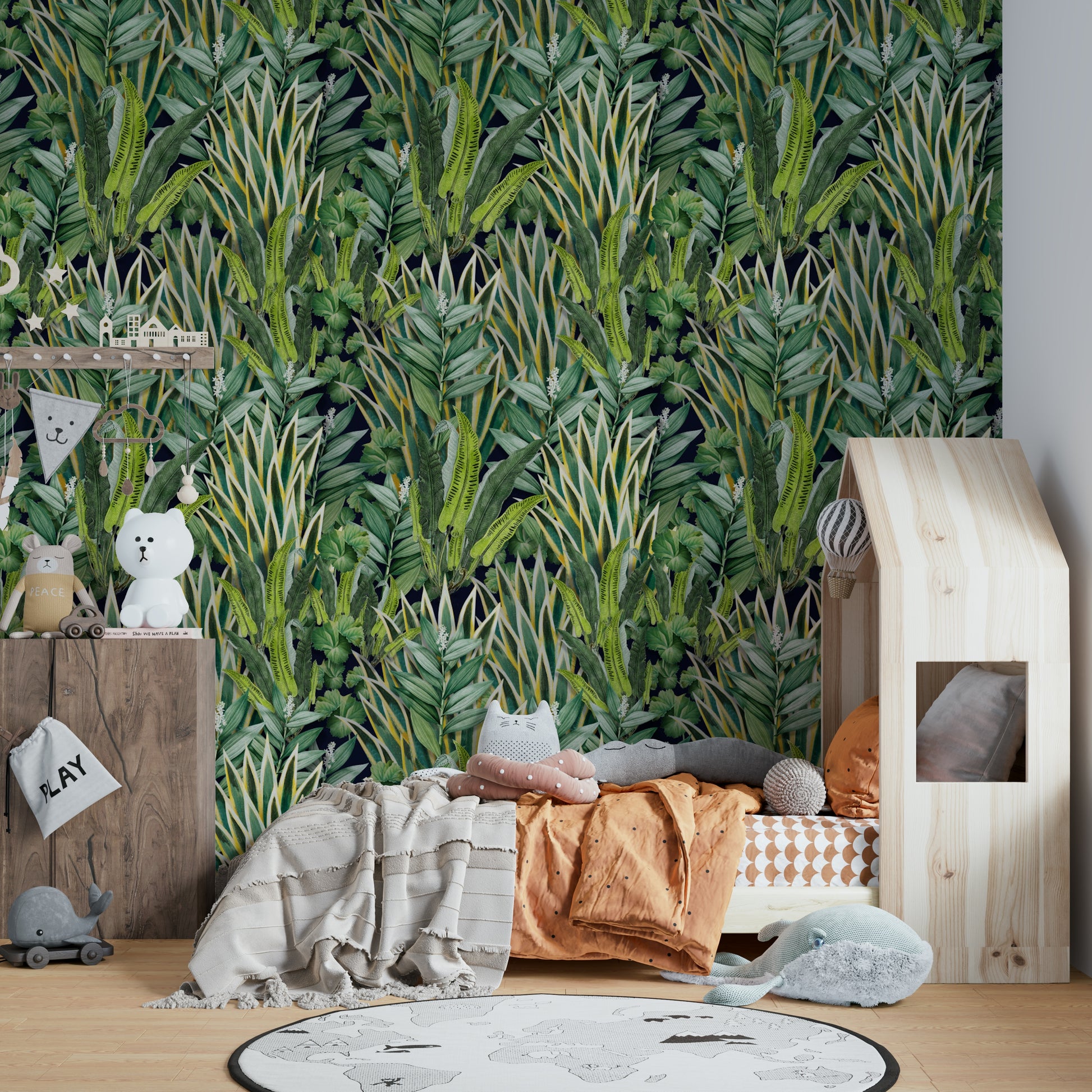 An interior with a fun and striking accent wall

