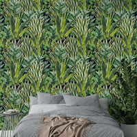 Exotic Foliage Wallpaper on a living room wall

