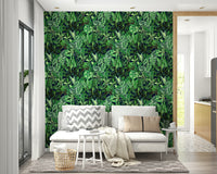 Wallpaper with a unique, vibrant botanical design


