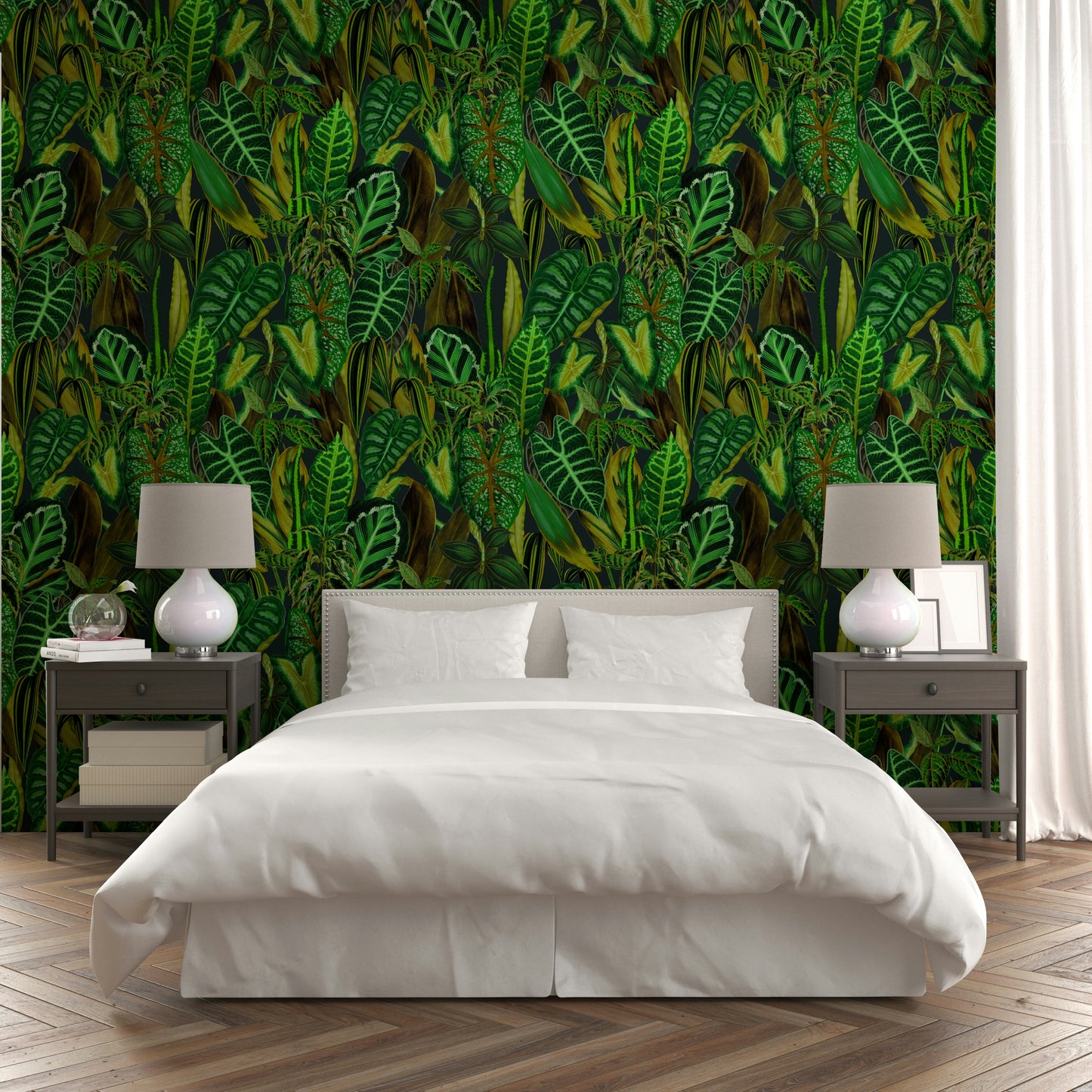 Green Exotic Foliage natural wallpaper for walls


