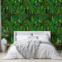 Green Exotic Foliage vibrant mural wallpaper


