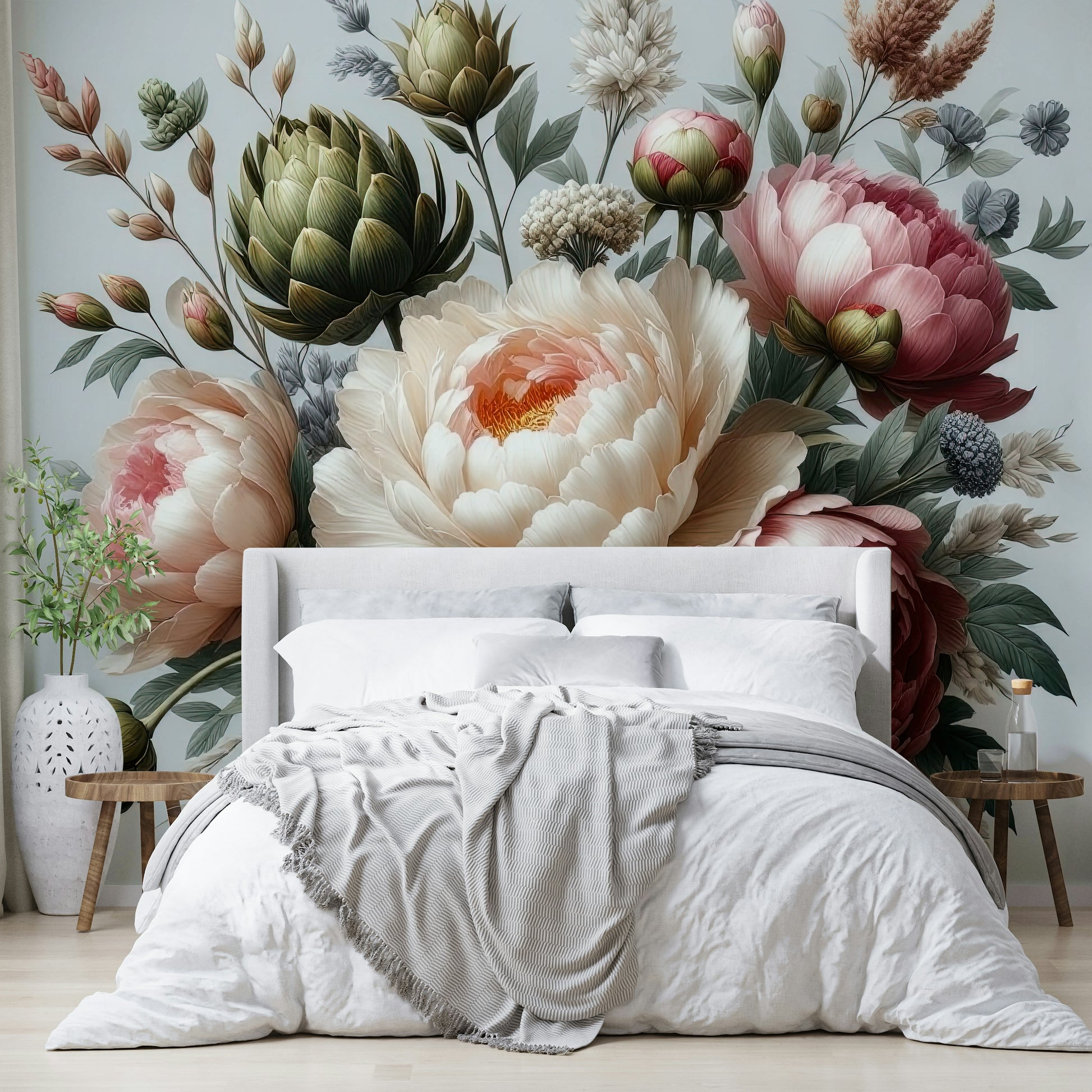 A botanical wallpaper with vintage flowers.